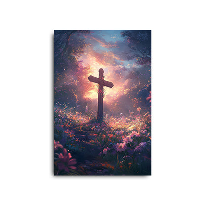 Christian Cross with Pink Flowers