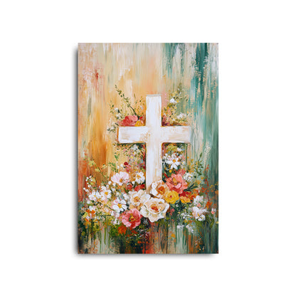 Cross Painting with Burst of Flowers