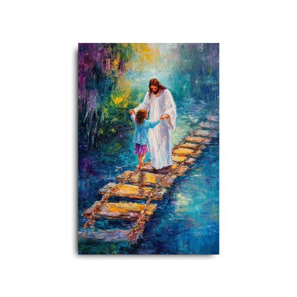 Jesus Guiding Child on Bridge