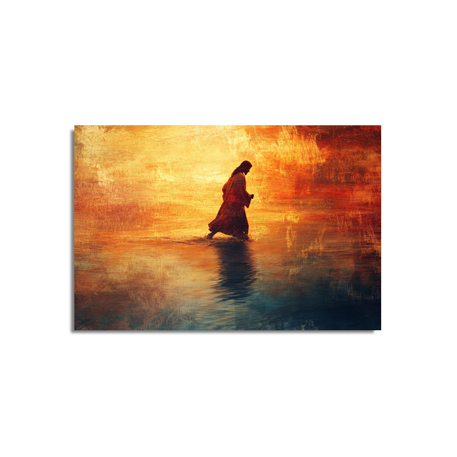 Jesus Walking on Water Painting Orange