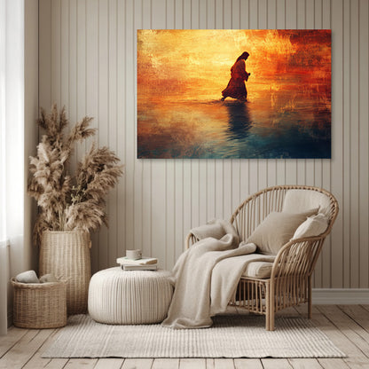 Jesus Walking on Water Painting Orange