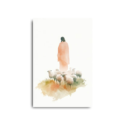 Jesus and Sheep Watercolor