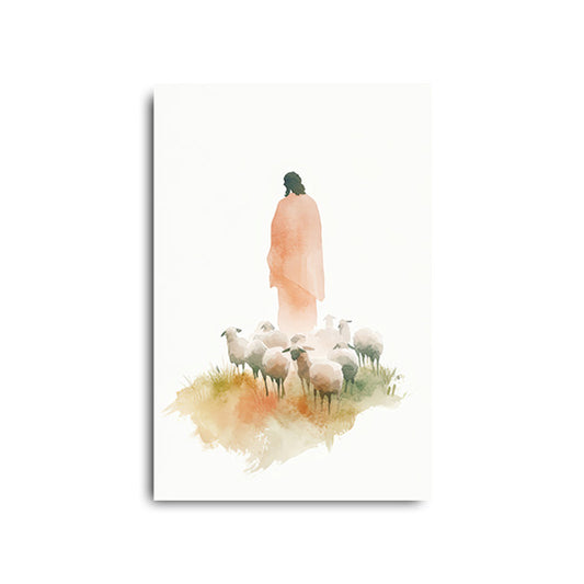 Jesus and Sheep Watercolor