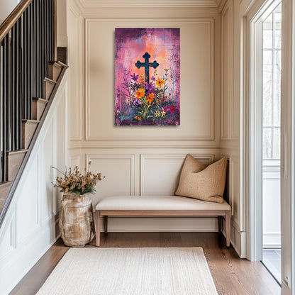 Magenta Christian Cross Art