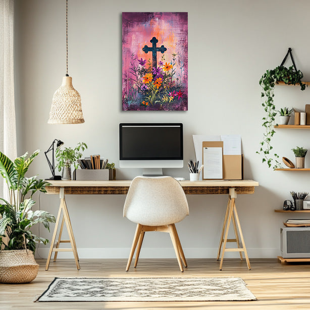 Magenta Christian Cross Art