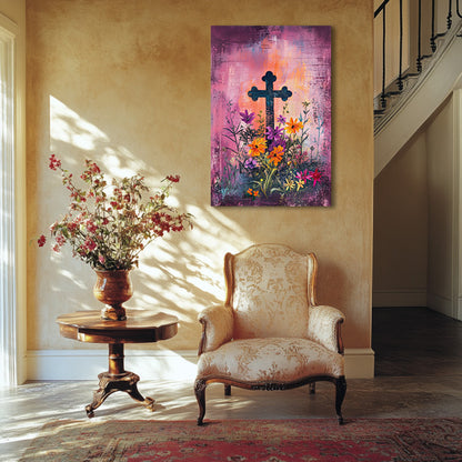 Magenta Christian Cross Art