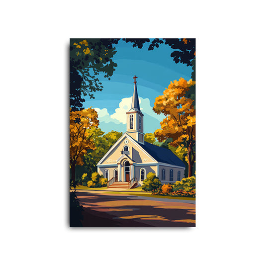 Old Style Church in Fall Painting