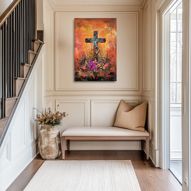 Orange Rustic Cross Print