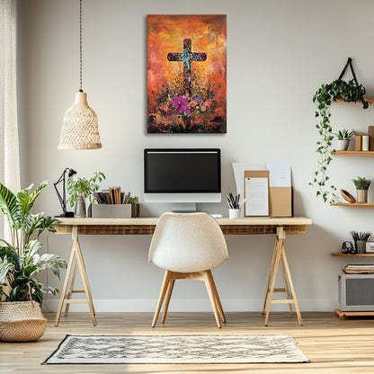 Orange Rustic Cross Print