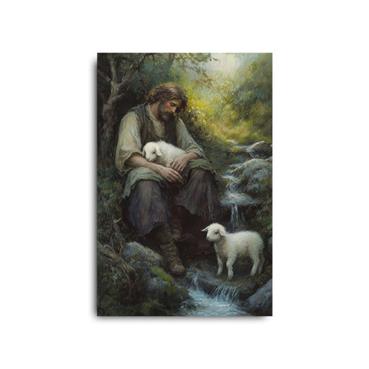 Shepherd Holds Lamb